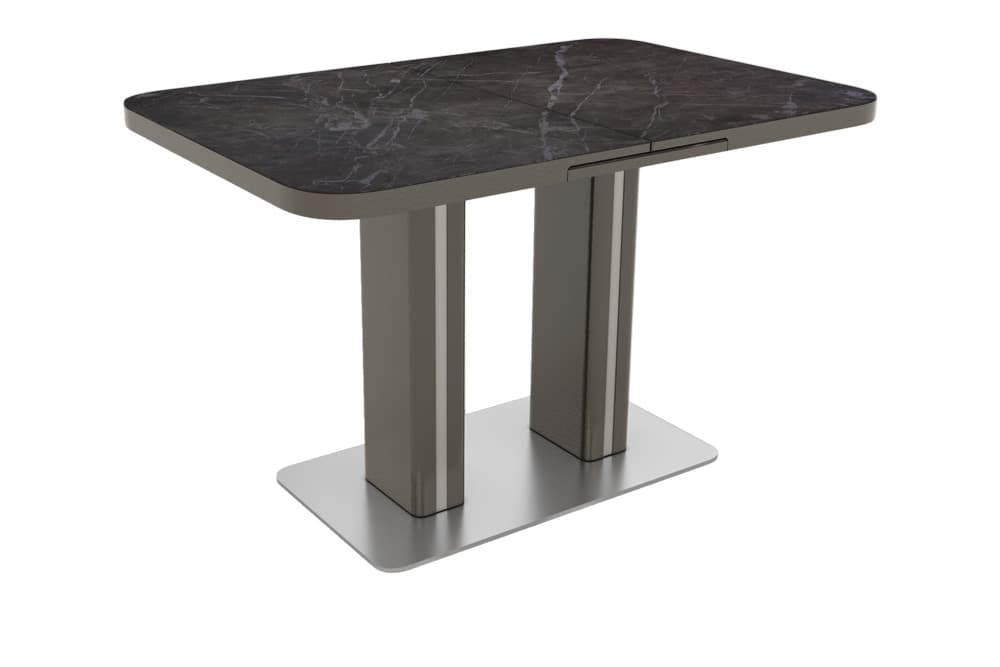 Стол лакированный обеденный раскладной DARIO – Прямоугольный AERO, цвет керамическая столешница - цвет мокко, черная сталь, размер 120 (+40) 52098 - фото 1