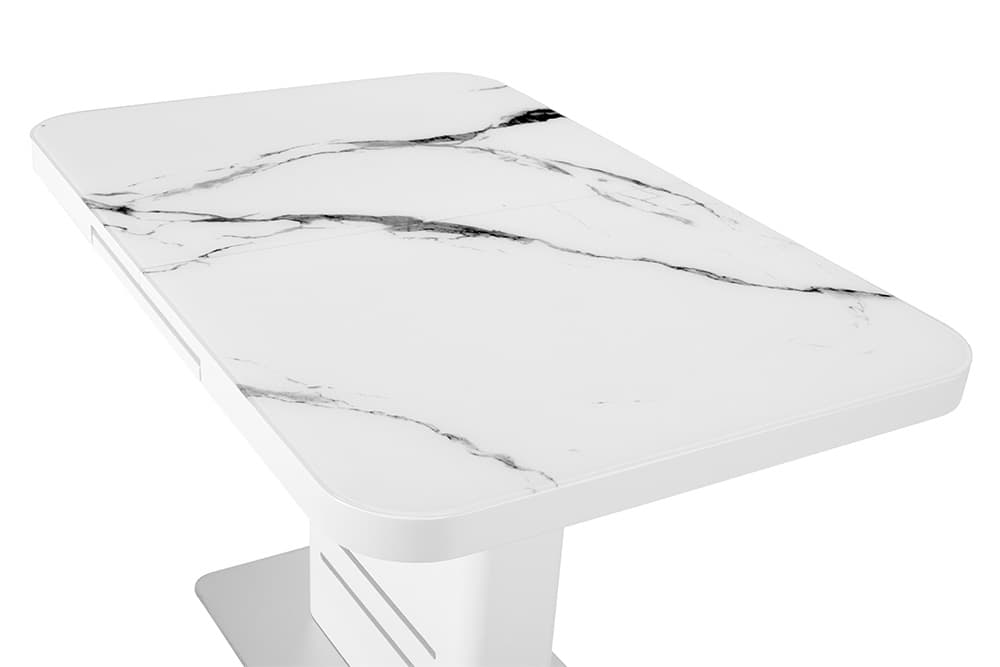 Стол лакированный обеденный раскладной SWEDEN – Прямоугольный AERO, цвет матовое стекло - цвет мрамор, белый лак, размер 120 (+40) 53767 - фото 4