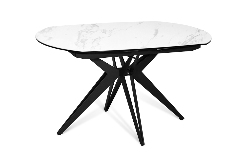 Стол обеденный раскладной BRUGGE – Круглый AERO, цвет белый мрамор, размер 130 (+30) (+30)