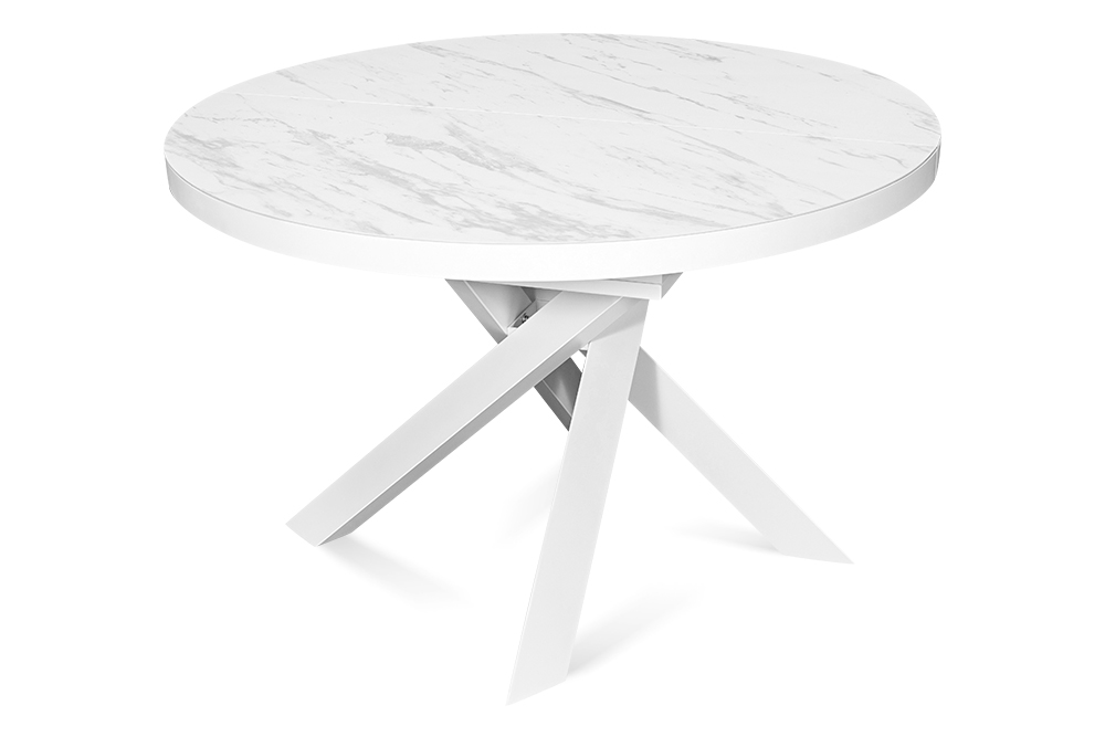 Стол обеденный раздвижной MALMO - Круглый AERO, цвет керамическая столешница - цвет белый мрамор, размер 120 (+40)