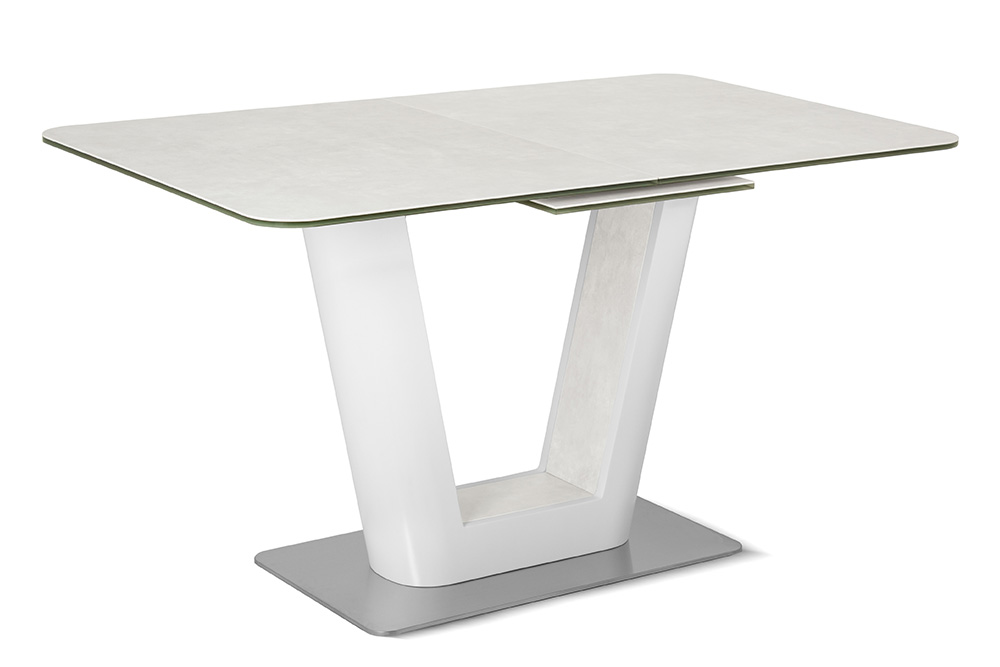 Стол лакированный обеденный раскладной SPAIN – Прямоугольный AERO, цвет лак - цвет белый, керамическая столешница - цвет светло-серый, размер 140 (+40) 39222 - фото 1