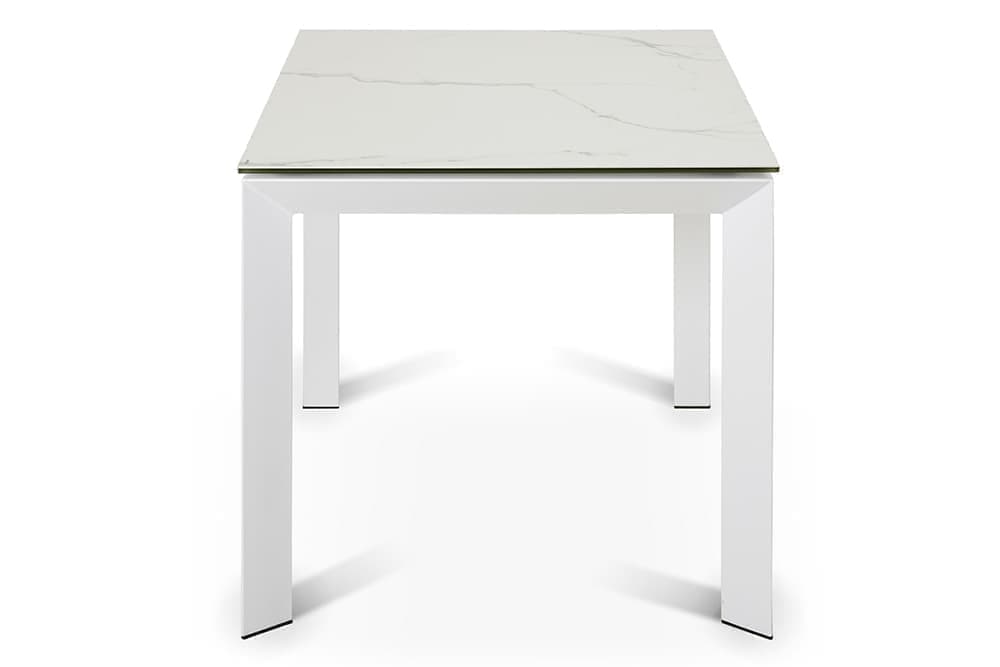 Стол лакированный обеденный раздвижной MARIO – Прямоугольный AERO, цвет керамическая столешница - цвет мрамор каррара, белая сталь, размер 120 (+60) 53102 - фото 4