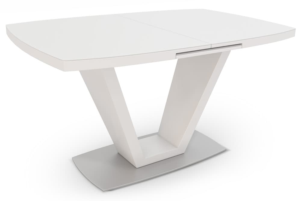 Стол деревянный обеденный раздвижной KANSAS – Прямоугольный AERO, цвет белый лак, белое стекло шелк, размер 140 (+40)