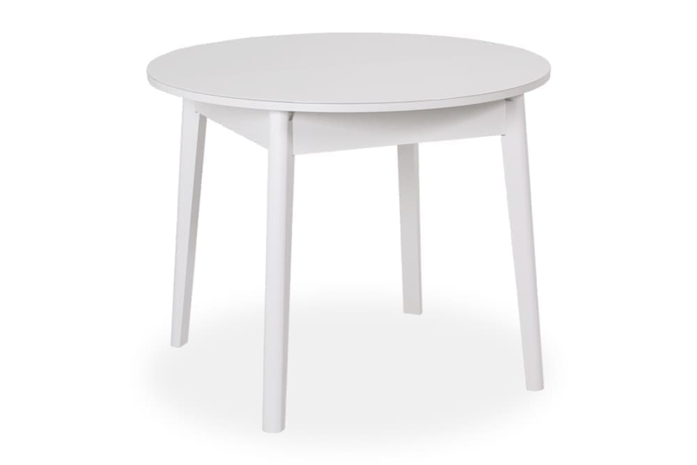 Стол деревянный кухонный раскладной MOON – Круглый AERO, цвет белый, белое стекло, размер 95 (+31)
