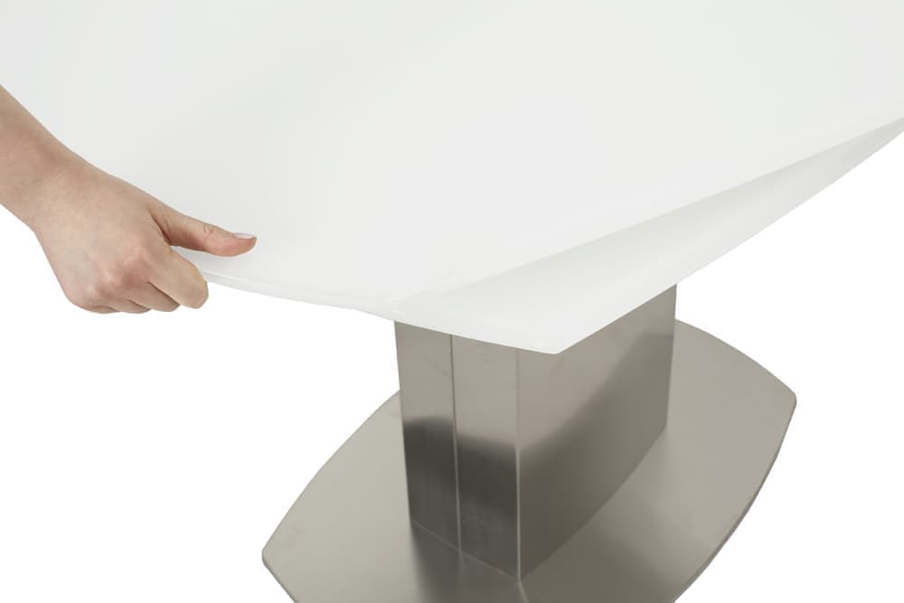 Стол лакированный обеденный раздвижной ORBITA – Овальный AERO, цвет нержавеющая сталь, белое стекло шелк, размер 130 (+30) (+30) 47078 - фото 7