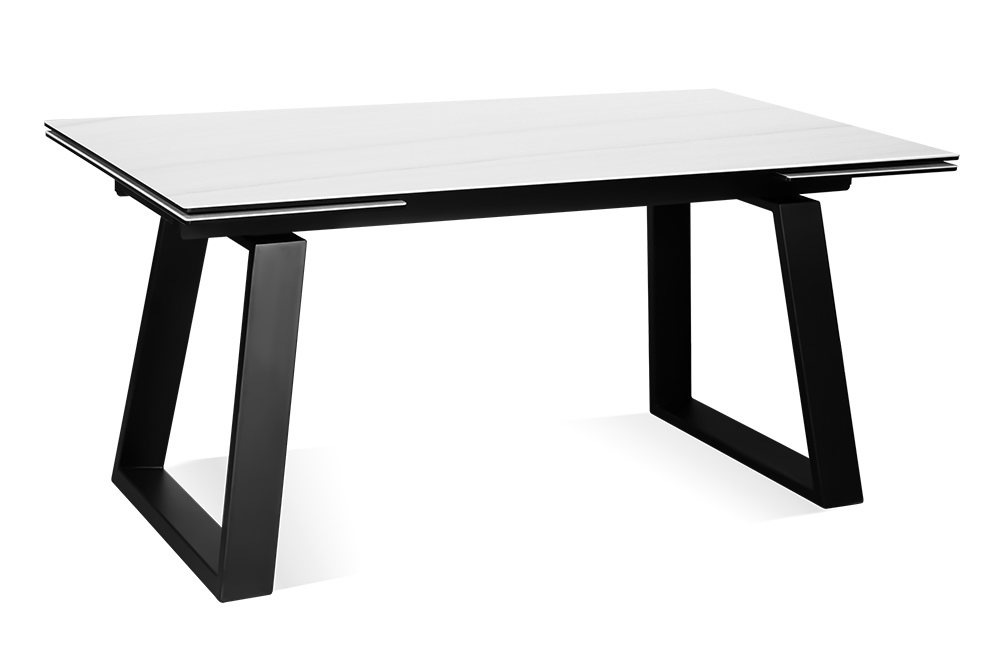 Стол обеденный раздвижной ROVENA – Прямоугольный AERO, цвет молочный мрамор, черные ножки, размер 160 (+40) (+40)