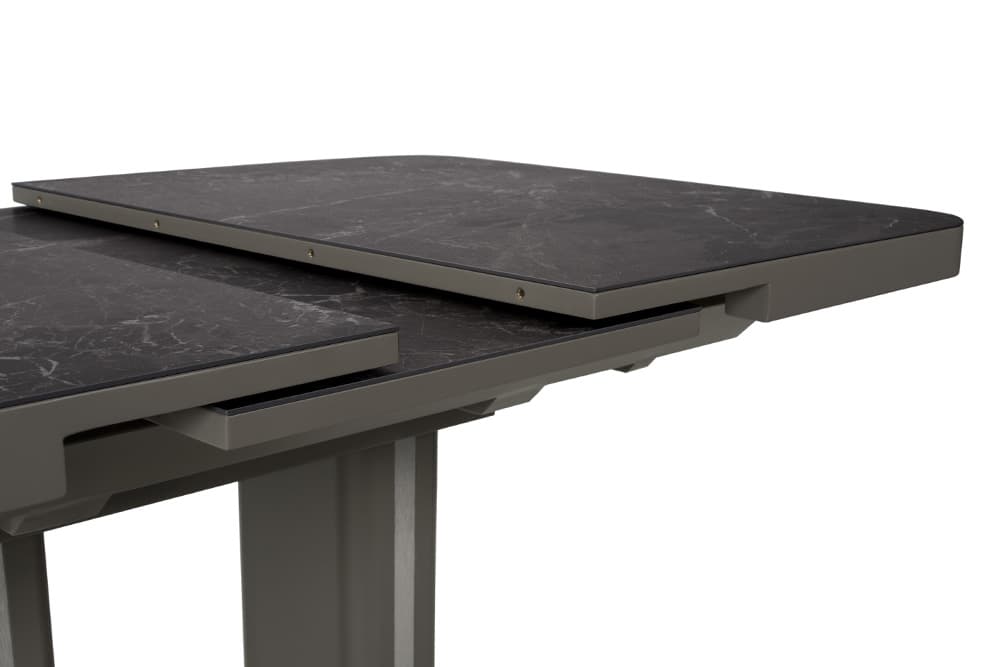 Стол лакированный обеденный раскладной DARIO – Прямоугольный AERO, цвет керамическая столешница - цвет мокко, черная сталь, размер 120 (+40) 52098 - фото 4