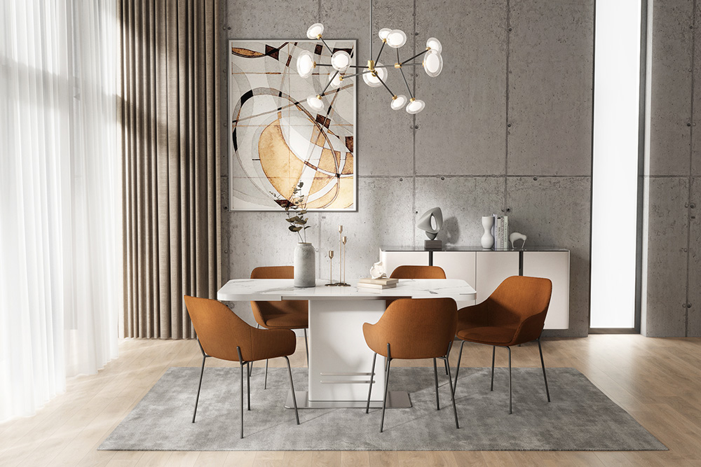Стол лакированный обеденный раскладной SWEDEN – Прямоугольный AERO, цвет матовое стекло - цвет мрамор, белый лак, размер 120 (+40) 53767 - фото 2