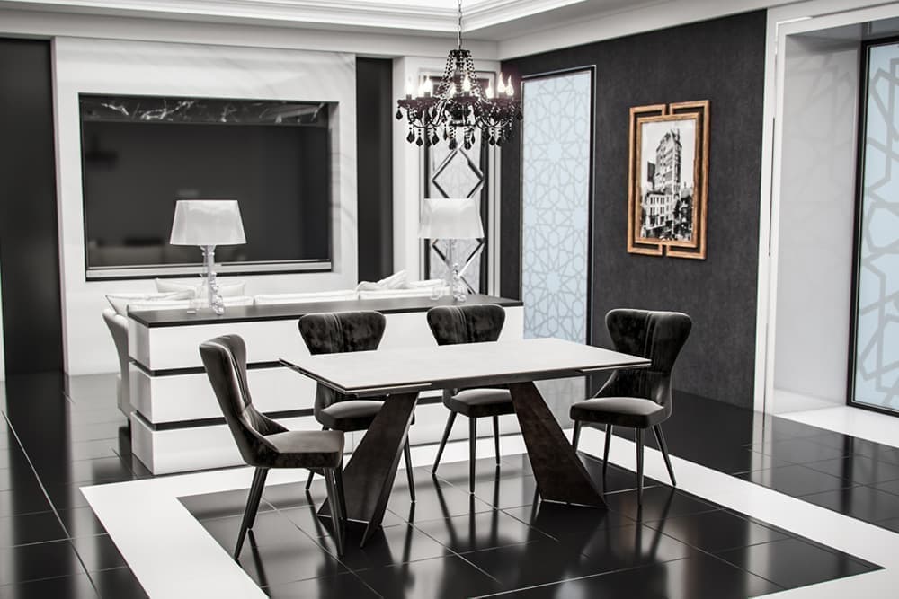 Стол обеденный раздвижной MORGAN – Прямоугольный AERO, цвет черная сталь, керамическая столешница - цвет светло-серый, размер 160 (+40) (+40) 47699 - фото 2