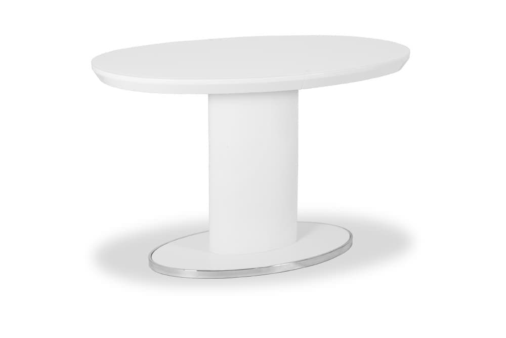 Стол лакированный обеденный раскладной AMELI – Овальный AERO, цвет белый глянцевый лак, белое стекло, размер 120 (+30)