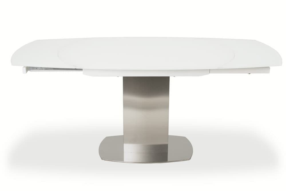 Стол лакированный обеденный раздвижной ORBITA – Овальный AERO, цвет нержавеющая сталь, белое стекло шелк, размер 130 (+30) (+30) 47078 - фото 5