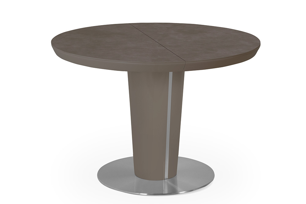 Стол лакированный обеденный раздвижной SUN – Круглый AERO, цвет лак - цвет латте, керамическая столешница - цвет латте, размер 110 (+35)