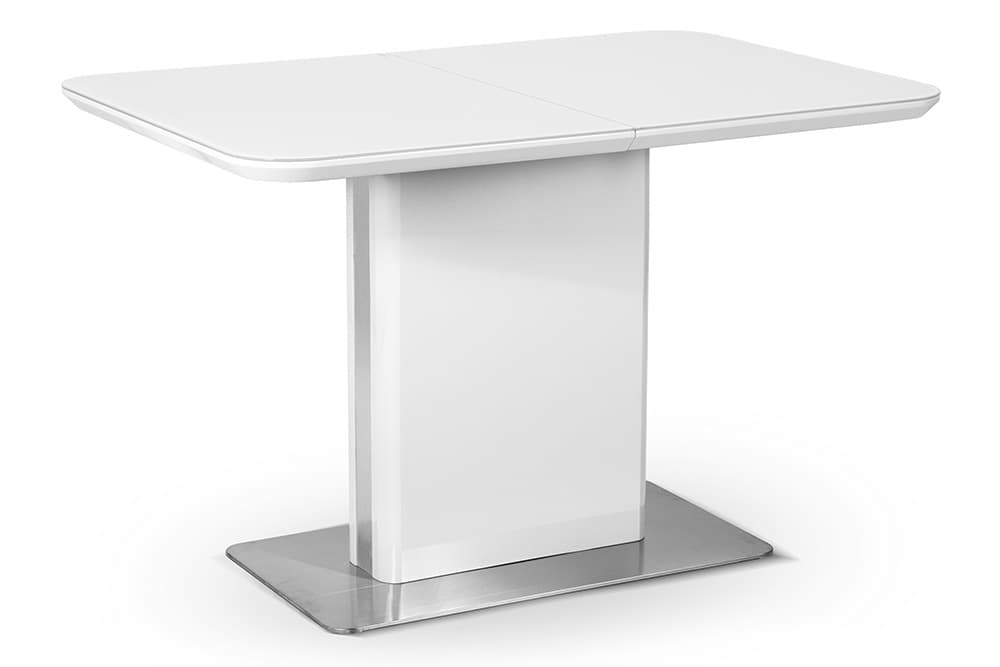 Стол лакированный обеденный раскладной BARBARA – Прямоугольный AERO, цвет белый лак, белое стекло, размер 120 (+40)