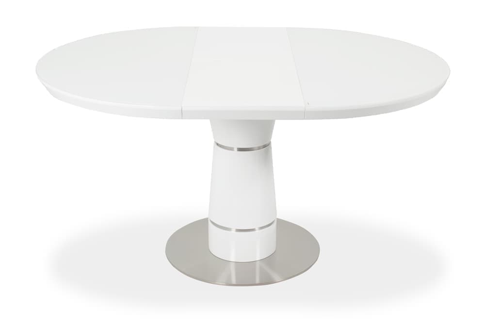 Стол лакированный обеденный раскладной SOLOMON – Круглый AERO, цвет белый глянцевый лак, белое стекло, размер 120 (+40) 41023 - фото 2