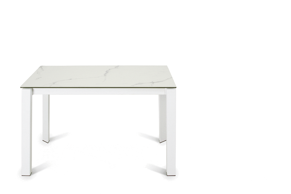 Стол лакированный обеденный раздвижной MARIO – Прямоугольный AERO, цвет керамическая столешница - цвет мрамор каррара, белая сталь, размер 120 (+60) 53102 - фото 3