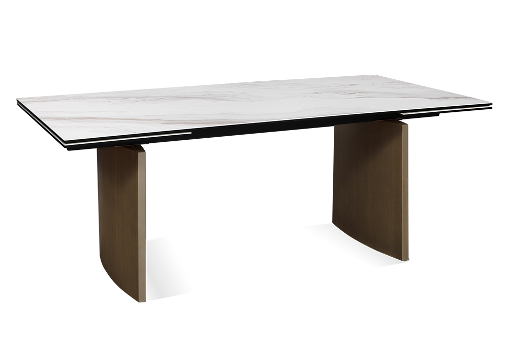 Стол обеденный раздвижной BRUNEI - Прямоугольный AERO, цвет молочный, бронзовые ножки, размер 200 (+50) (+50)