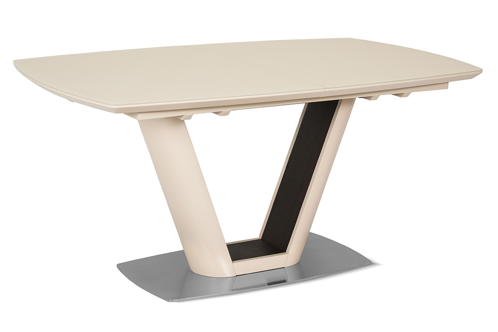 Стол лакированный обеденный раскладной MIAMI – Прямоугольный AERO, цвет лак - цвет крем, стекло крем шелк, размер 140 (+45)