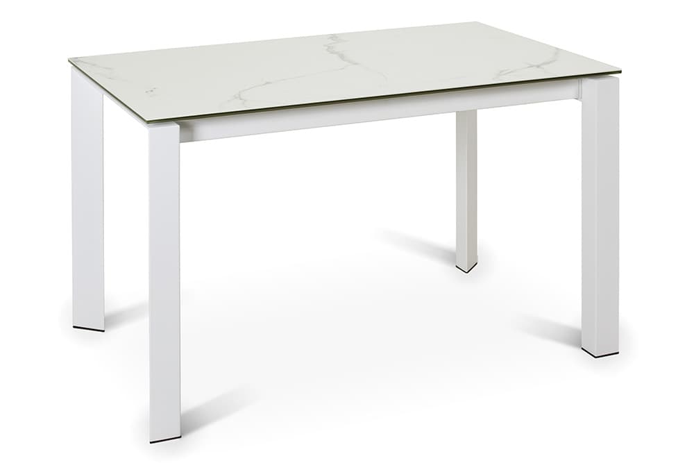 Стол лакированный обеденный раздвижной MARIO – Прямоугольный AERO, цвет керамическая столешница - цвет мрамор каррара, белая сталь, размер 120 (+60) 53102 - фото 1