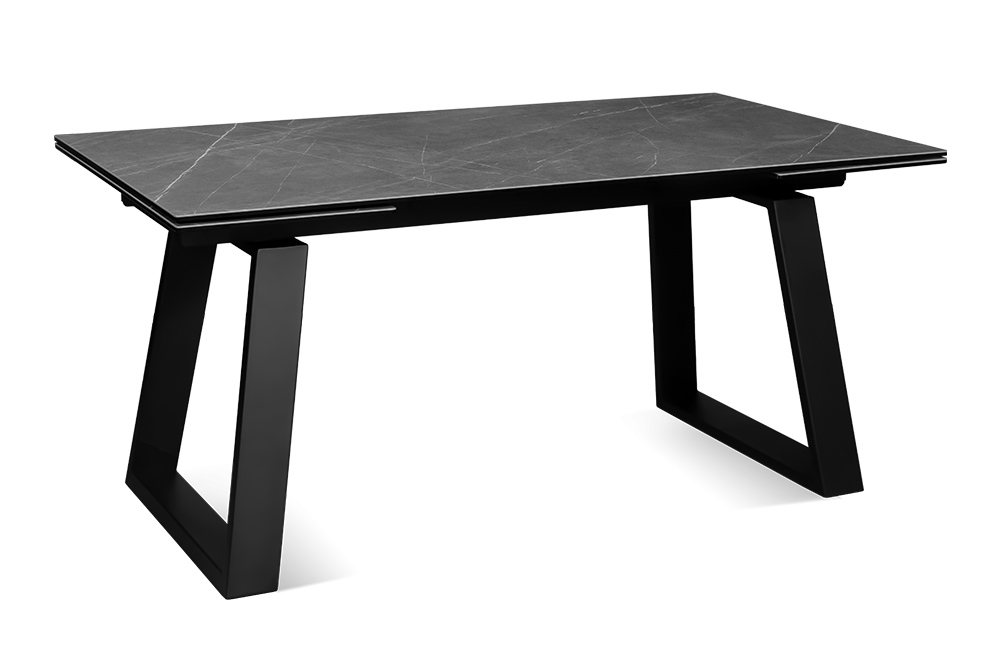 Стол обеденный раздвижной ROVENA – Прямоугольный AERO, цвет серый мрамор, черные ножки, размер 160 (+40) (+40)