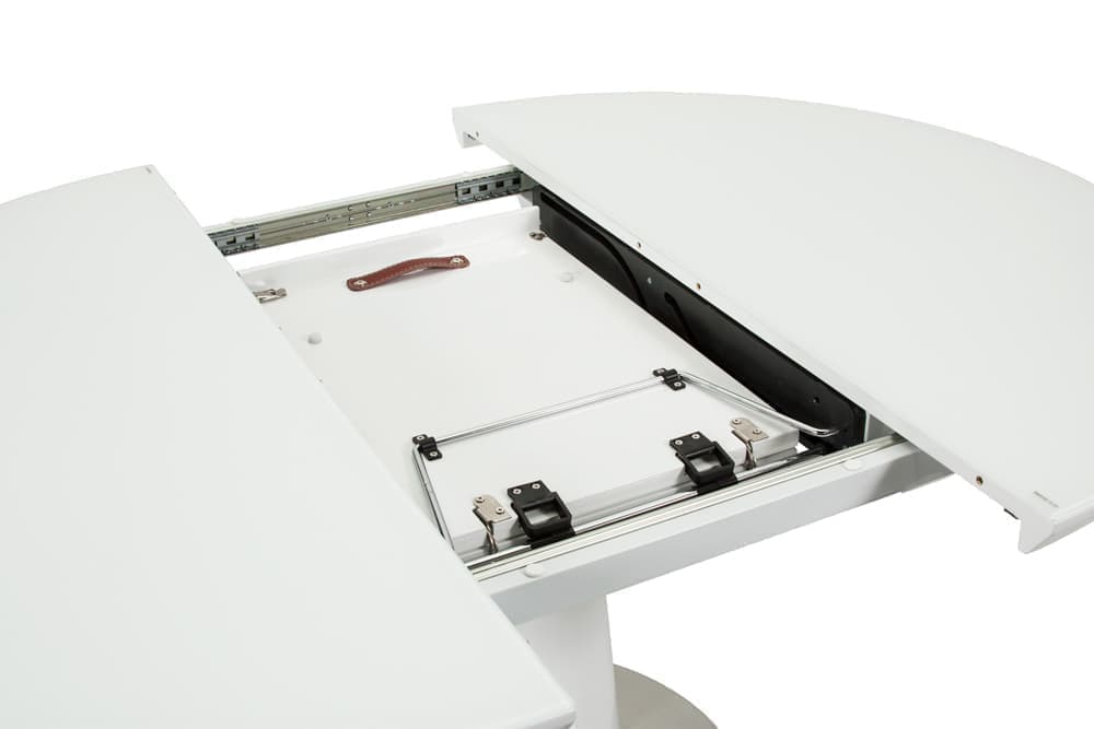 Стол лакированный обеденный раскладной SOLOMON – Круглый AERO, цвет белый глянцевый лак, белое стекло, размер 120 (+40) 41023 - фото 3