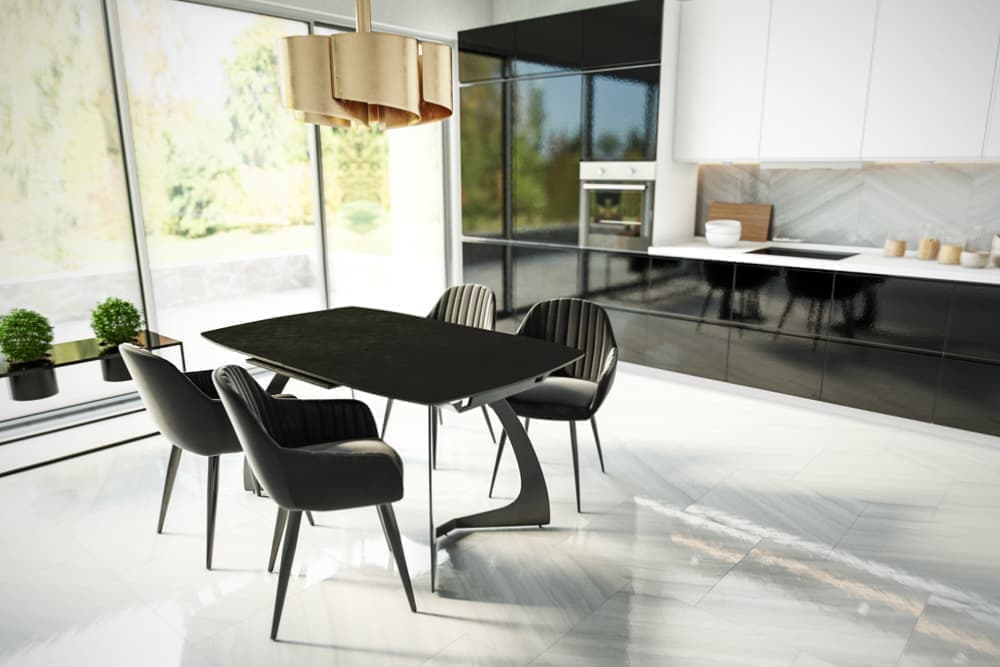 Стол обеденный раздвижной ITALY – Прямоугольный AERO, цвет керамическая столешница - базальт, основание - черная сталь, размер 160 (+50) 41388 - фото 2