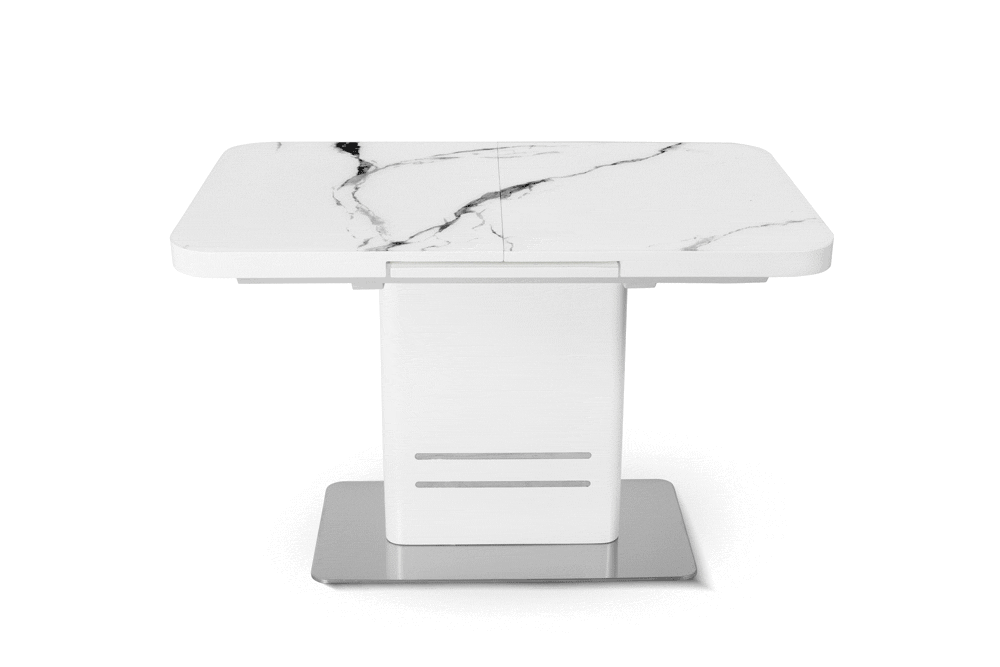 Стол лакированный обеденный раскладной SWEDEN – Прямоугольный AERO, цвет матовое стекло - цвет мрамор, белый лак, размер 120 (+40) 53767 - фото 3