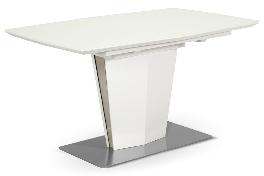 Стол лакированный обеденный раздвижной NORMAN – Прямоугольный AERO, цвет белый лак, белое стекло шелк, размер 140 (+40)