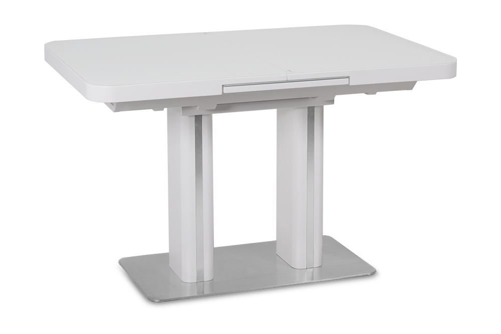 Стол лакированный обеденный раскладной DARIO – Прямоугольный AERO, цвет белый лак, белое стекло шелк, размер 120 (+40) 46004 - фото 1