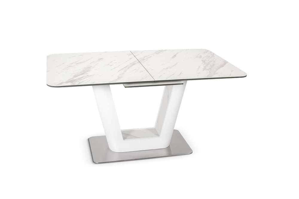 Стол лакированный обеденный раскладной SPAIN – Прямоугольный AERO, цвет керамическая столешница - цвет мрамор, белый лак, размер 140 (+40) 49142 - фото 1