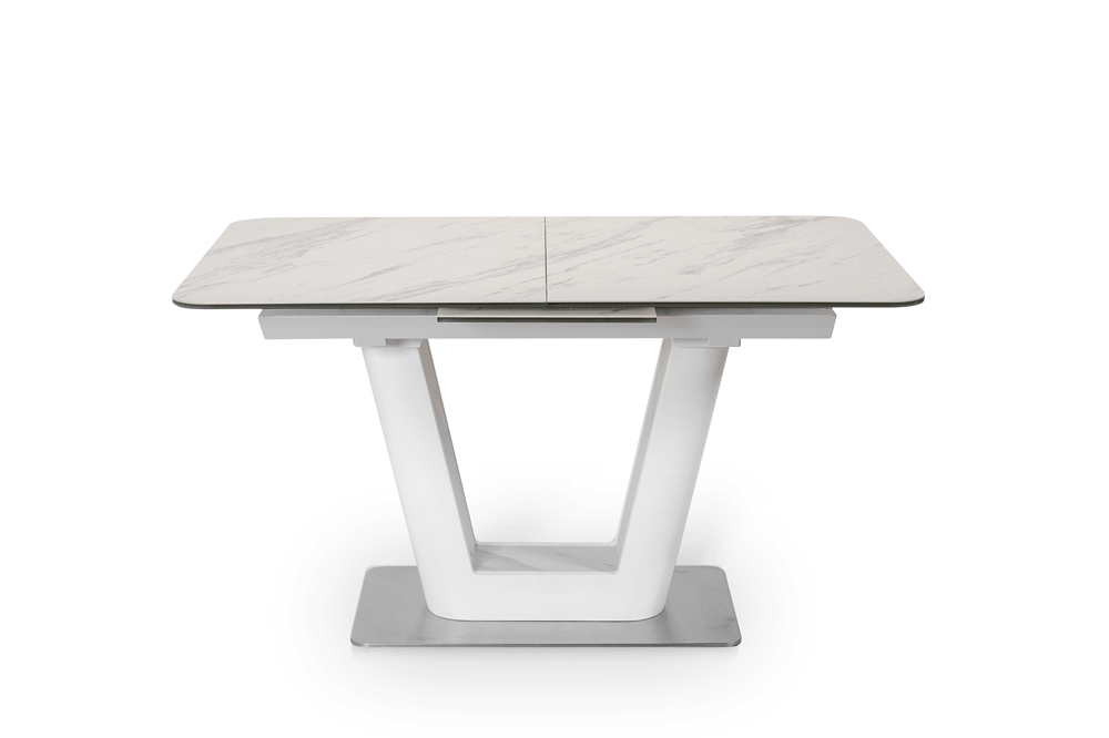 Стол лакированный обеденный раскладной SPAIN – Прямоугольный AERO, цвет керамическая столешница - цвет мрамор, белый лак, размер 140 (+40) 49142 - фото 2