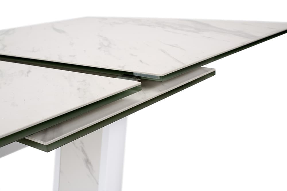 Стол лакированный обеденный раскладной SPAIN – Прямоугольный AERO, цвет керамическая столешница - цвет мрамор, белый лак, размер 140 (+40) 49142 - фото 3