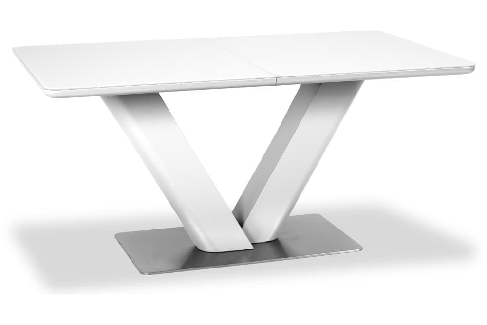 Стол лакированный обеденный раздвижной VENICE – Прямоугольный AERO, цвет белый лак, белое стекло шелк, размер 160 (+50) 21032 - фото 1
