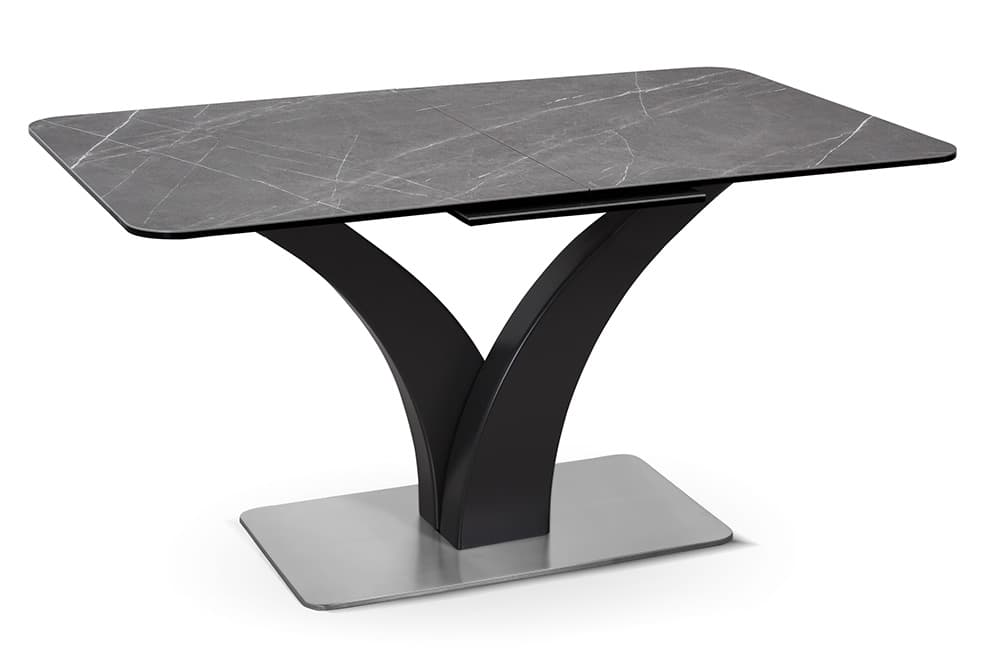 Стол обеденный раздвижной FRANCE – Прямоугольный AERO, цвет керамическая столешница - цвет серый мрамор, стальной каркас - цвет черный, размер 140 (+40) 56769 - фото 1