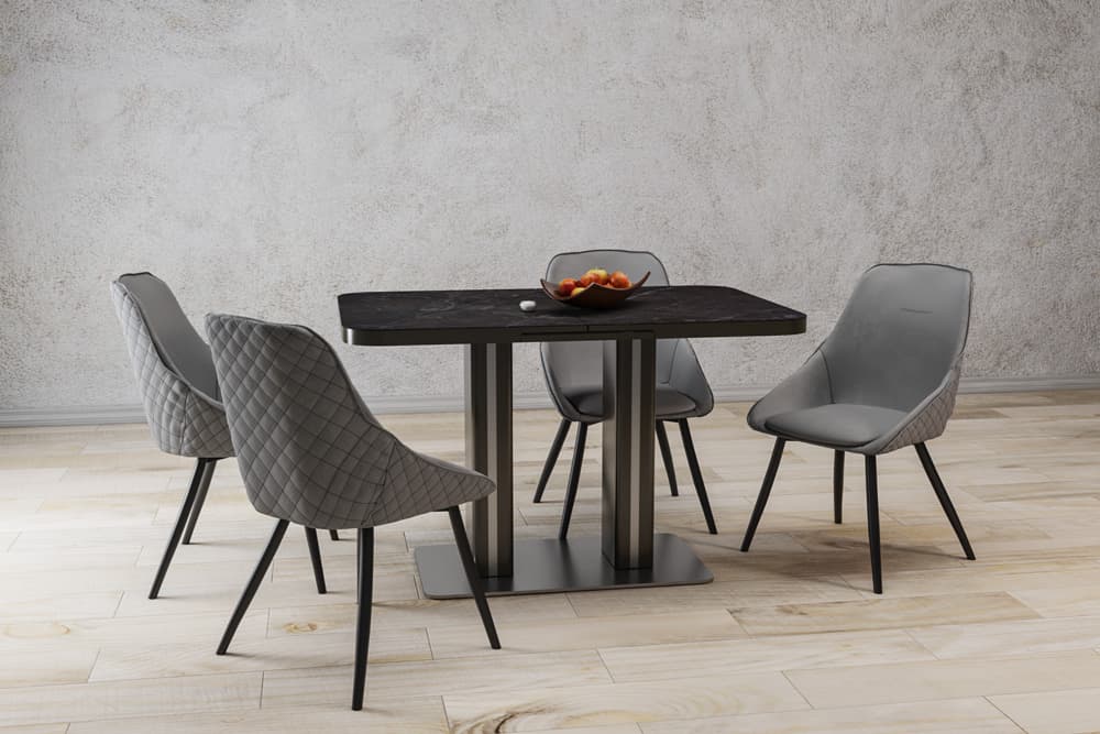 Стол лакированный обеденный раскладной DARIO – Прямоугольный AERO, цвет керамическая столешница - цвет мокко, черная сталь, размер 120 (+40) 52098 - фото 2