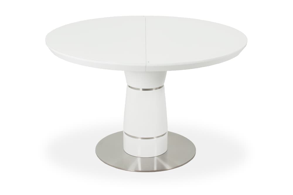 Стол лакированный обеденный раскладной SOLOMON – Круглый AERO, цвет белый глянцевый лак, белое стекло, размер 120 (+40) 41023 - фото 1
